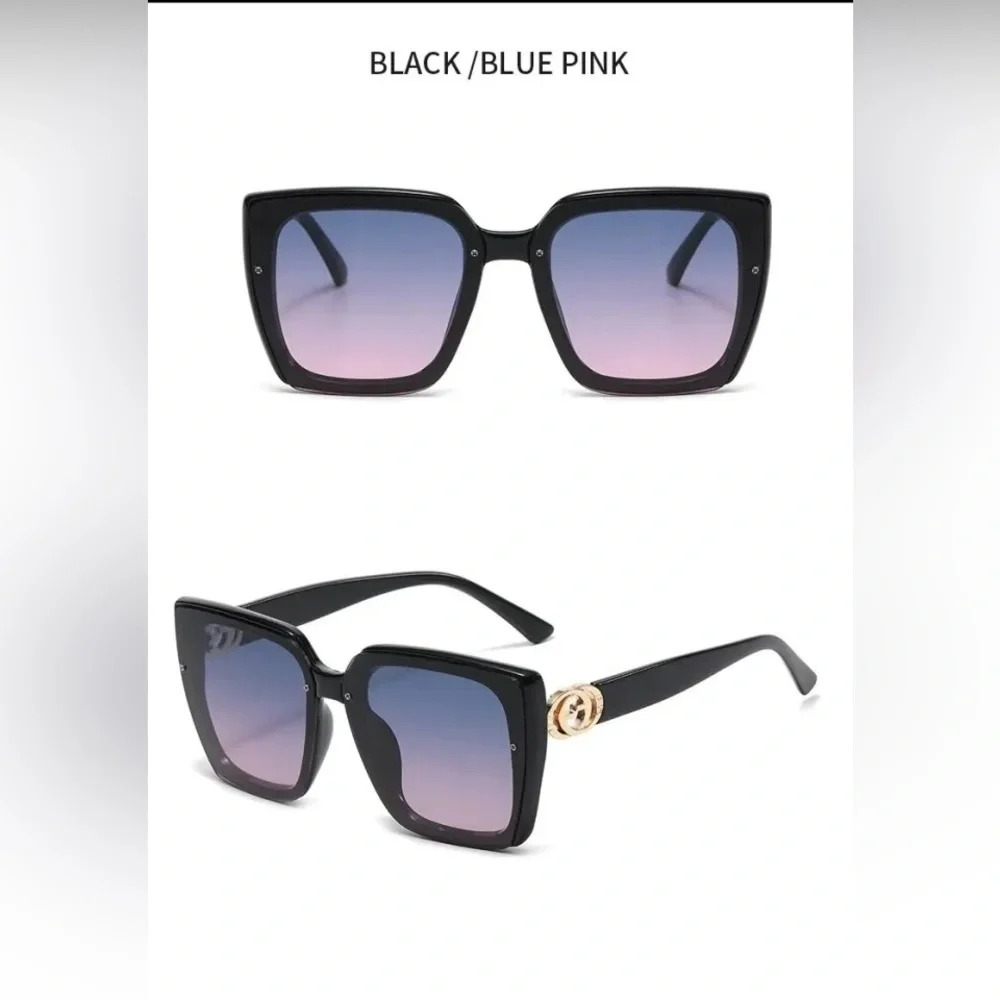 ✨🖤 NWT Trendy Oversized Square Chic Vintage Style UV 400 Black Frame Gray Pink 💖
